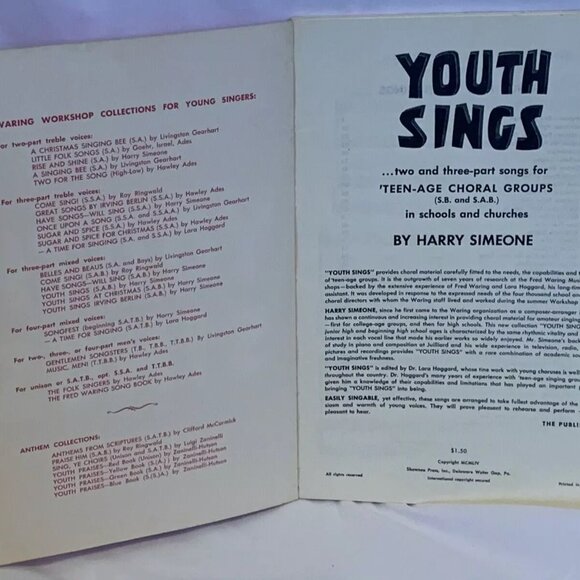 Youth Sings by Harry Simeone Fred Waring Music Presents 40 Songs For Teen Groups - Picture 3 of 5